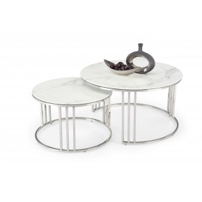 Комплект HALMAR MERCURY 2 (2 стола журнальных) белый мрамор/серебристый